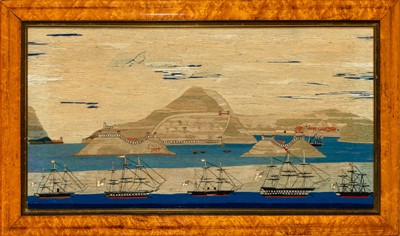 Lot 1045 - Sailor's Woolwork Picture of Ships at Anchor at Boca Tigris