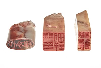 Lot 87 - A Group of Three Chinese Shoushan Stone Seals