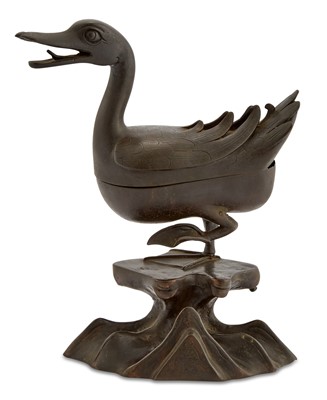 Lot 130 - A Chinese Bronze Duck-form Incense Burner