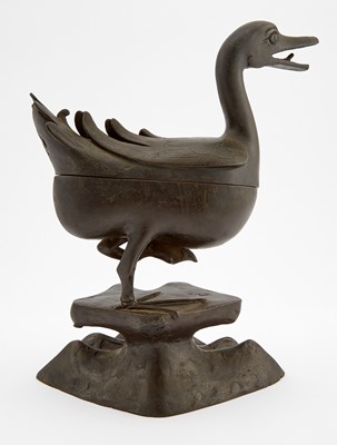 Lot 130 - A Chinese Bronze Duck-form Incense Burner