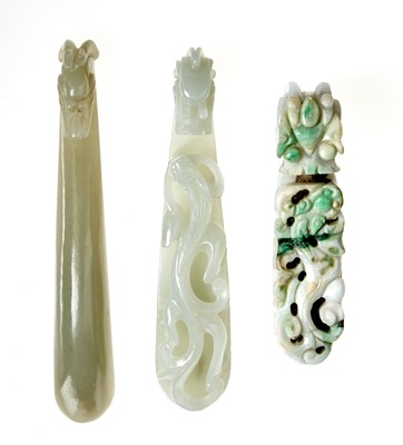 Lot 42 - A Group of Three Chinese Jade and Jadeite Belt Hooks
