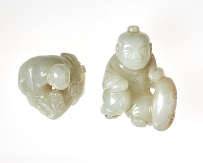 Lot 37 - Two Chinese Celadon Jade Figural Carvings