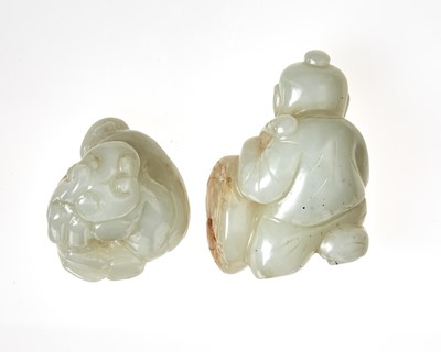 Lot 37 - Two Chinese Celadon Jade Figural Carvings