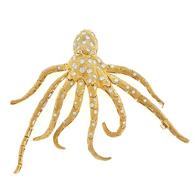 Lot 2218 - Silver-Gilt and Cubic Zirconia Octopus Oversized Bracelet