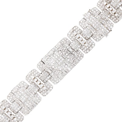 Lot 1143 - Wide White Gold and Diamond Bracelet