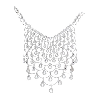 Lot 1140 - Oversized White Gold and Diamond Bib Necklace