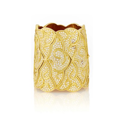 Lot 146 - Gold and Diamond Cuff Bangle Bracelet