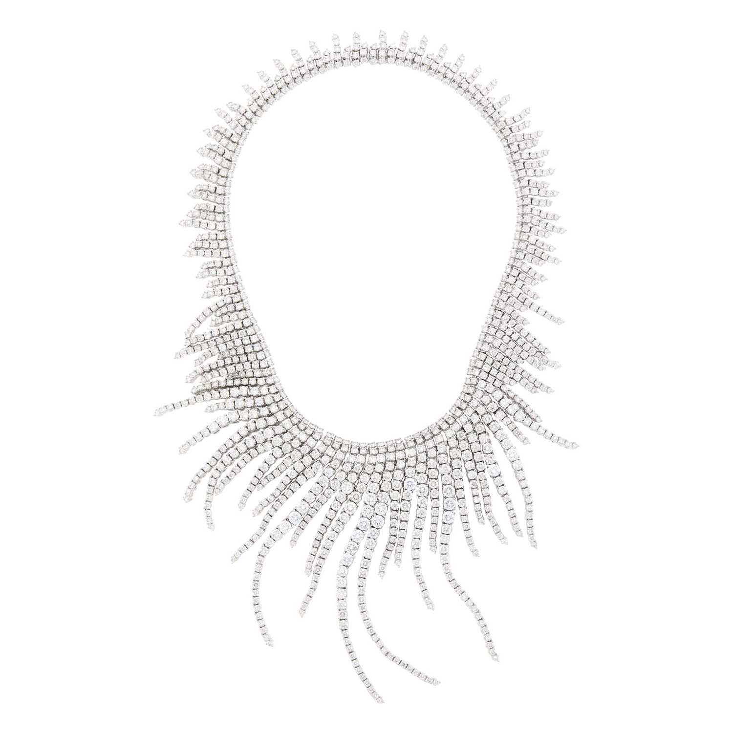 Lot 64 - White Gold and Diamond Fringe Necklace