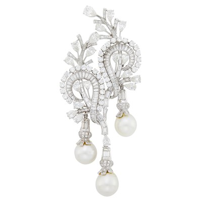 Lot 244 - Platinum, Diamond and South Sea Cultured Pearl Brooch