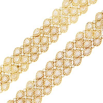 Lot 142 - Pair of Gold and Diamond Bracelets
