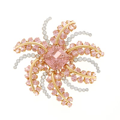 Lot 2217 - Two-Color Gold, Simulated Diamond and Simulated Pink Diamond Spray Brooch