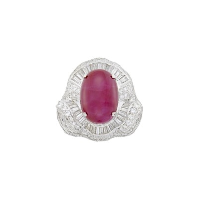 Lot 69 - Platinum, Cabochon Ruby and Diamond Ring