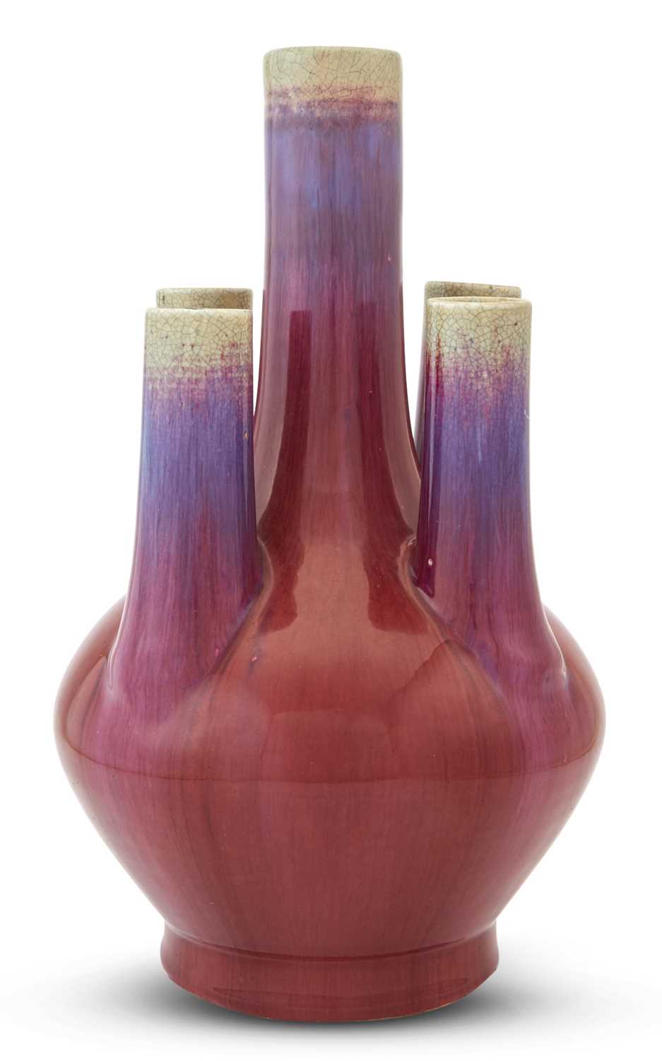 Lot 205 - A Large Chinese Five-Spout Flambe Porcelain Bottle Vase