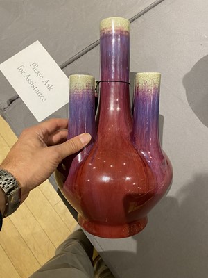 Lot 205 - A Large Chinese Five-Spout Flambe Porcelain Bottle Vase