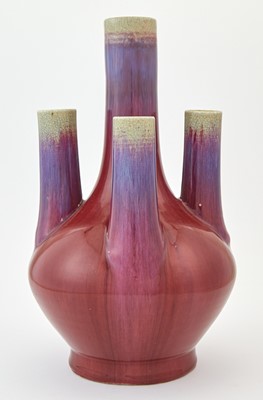 Lot 205 - A Large Chinese Five-Spout Flambe Porcelain Bottle Vase