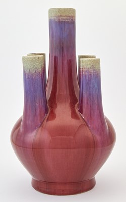 Lot 205 - A Large Chinese Five-Spout Flambe Porcelain Bottle Vase