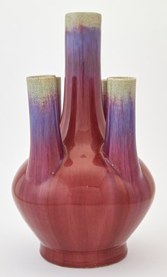 Lot 205 - A Large Chinese Five-Spout Flambe Porcelain Bottle Vase