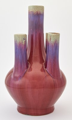 Lot 205 - A Large Chinese Five-Spout Flambe Porcelain Bottle Vase