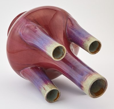 Lot 205 - A Large Chinese Five-Spout Flambe Porcelain Bottle Vase