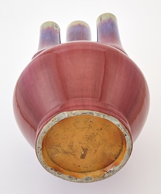 Lot 205 - A Large Chinese Five-Spout Flambe Porcelain Bottle Vase