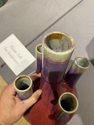 Lot 205 - A Large Chinese Five-Spout Flambe Porcelain Bottle Vase
