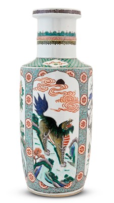 Lot 383 - A Chinese Famille Verte Porcelain Rouleau Vase