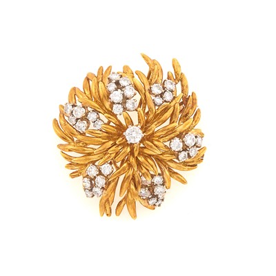Lot 1017 - Gold and Diamond Flower Brooch