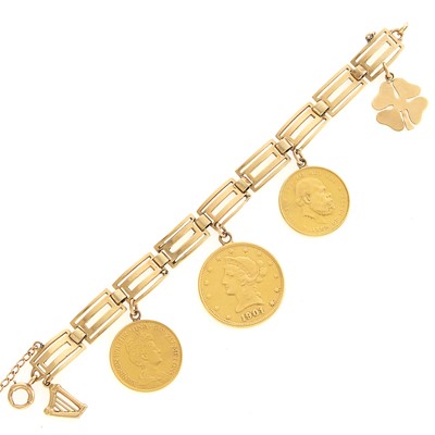 Lot 1233 - Gold and Coin Charm Bracelet