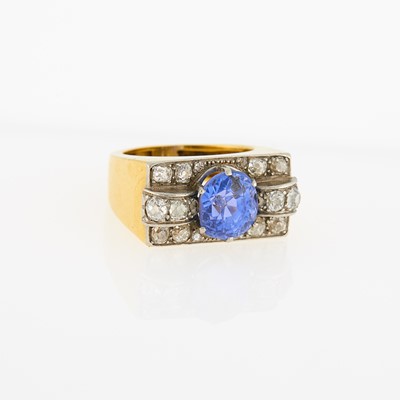 Lot 1211 - Gold, Platinum, Sapphire and Diamond Ring