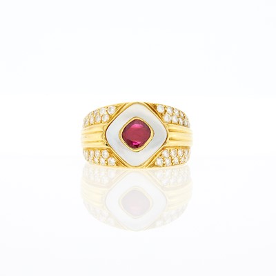 Lot 1164 - Gold, Ruby, Mother-of-Pearl and Diamond Ring
