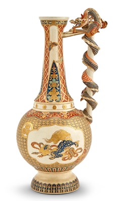 Lot 601 - A Japanese Satsuma Bottle Vase with Dragon Handle