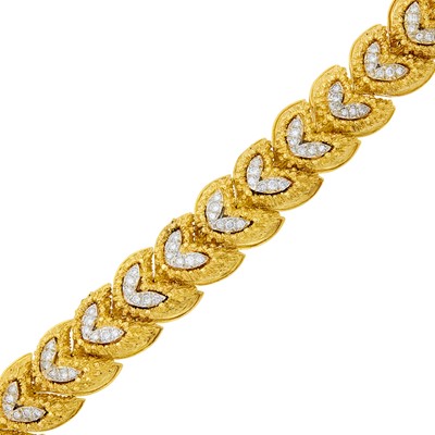 Lot 1154 - Two-Color Gold and Diamond Bracelet