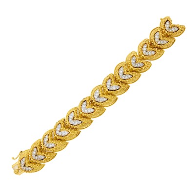 Lot 1154 - Two-Color Gold and Diamond Bracelet