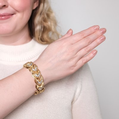 Lot 1154 - Two-Color Gold and Diamond Bracelet