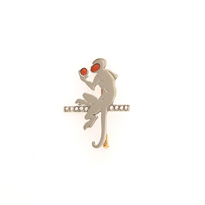 Lot 1083 - Attributed to Ernst Paltscho, Josef Siess Söhne Silver, Coral and Diamond Monkey Pin