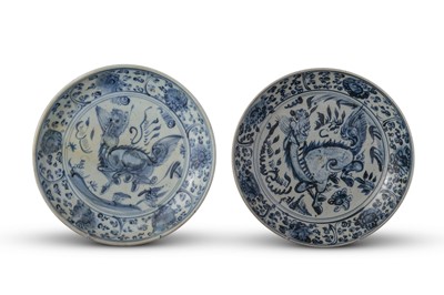 Lot 1076 - A Matched Pair of Annamese Market Blue and White Qilin Dishes