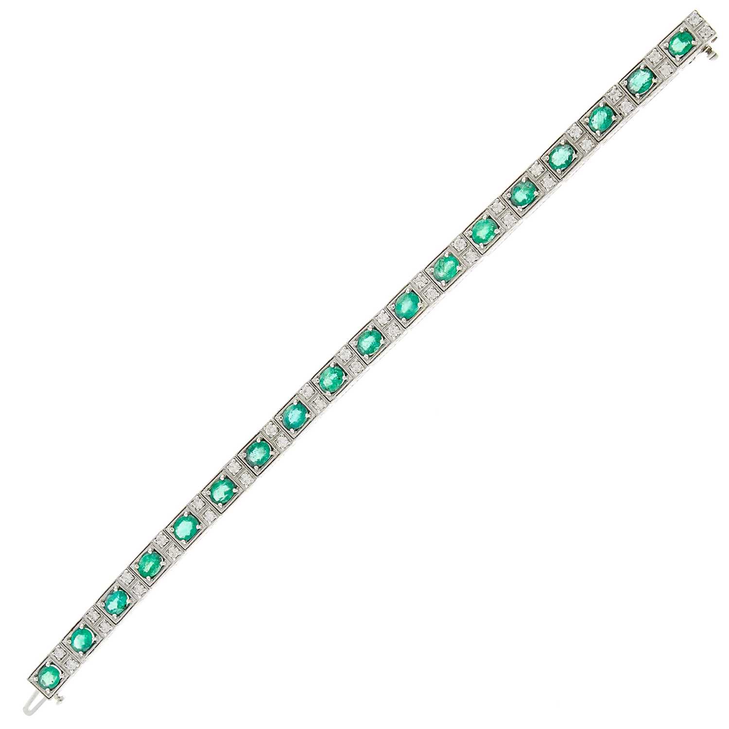 Lot 2064 - Platinum, Emerald and Diamond Bracelet