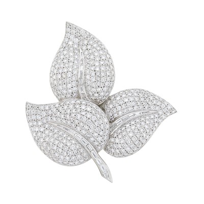Lot 137 - White Gold and Diamond Leaf Clip-Brooch