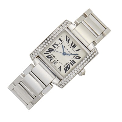 Lot 58 - Cartier White Gold and Diamond 'Tank Francaise' Wristwatch, Ref. 2366