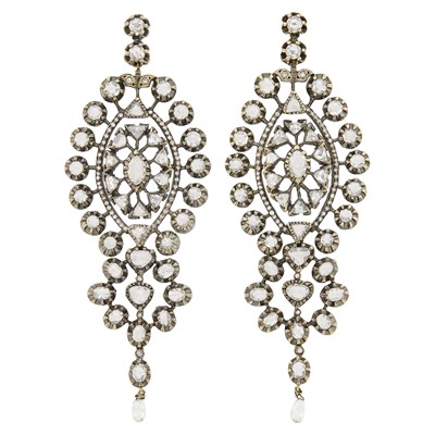 Lot 111 - Pair of Silver, Gold and Diamond Pendant-Earrings