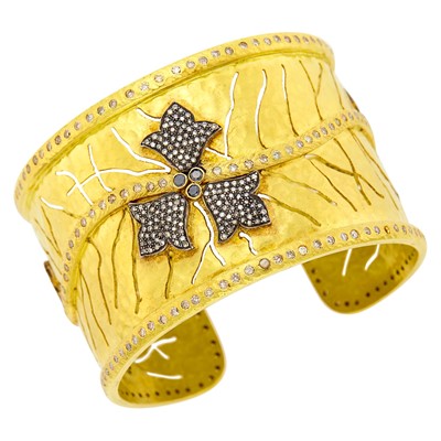 Lot 110 - Gold, Silver and Colored Diamond Cuff Bangle Bracelet