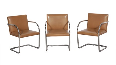 Lot 330 - Three Mies van der Rohe for Knoll Chromed Tubular Metal and Leather "BRNO" Armchairs