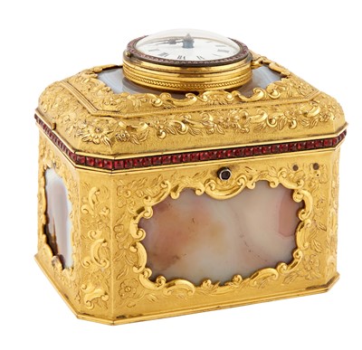 Lot 127 - A Fine Chinese Export Watch-Mounted Ormolu and Agate Casket in the Style of James Cox
