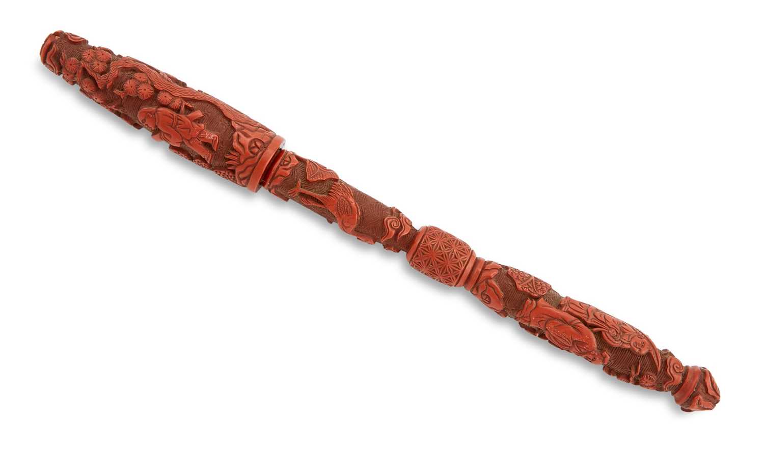 Lot 88 - A Chinese Cinnabar Lacquer Carved Brush and Cover