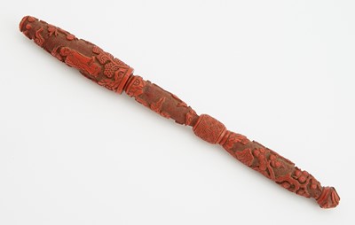 Lot 88 - A Chinese Cinnabar Lacquer Carved Brush and Cover