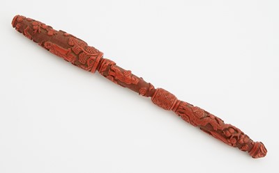 Lot 88 - A Chinese Cinnabar Lacquer Carved Brush and Cover