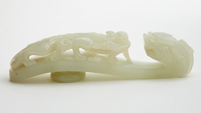 Lot 41 - A Large White Jade Dragon Belt Hook