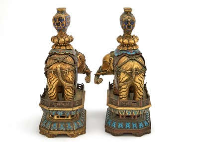Lot 120 - A Pair of Imperial Chinese Gilt Bronze, Cloisonne and Champleve Enamel Elephant and Vase Figures