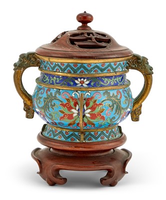 Lot 124 - A Chinese Gilt Bronze and Cloisonne Censer