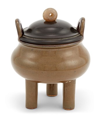 Lot 339 - A Chinese Tea Dust Glazed Porcelain Tripod Censer